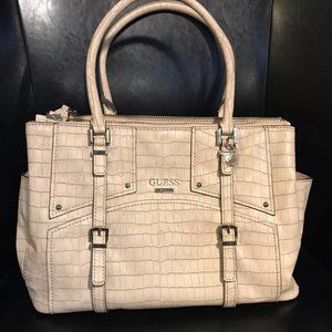 guess satchel handbag. Pastel /chalk pink faux crocodile snake skin